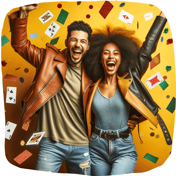 FAQ formations IA Stratéliance – deux personnes enthousiastes symbolisant la clarté et les réponses aux questions fréquentes